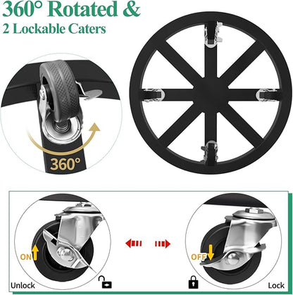 16" Plant Caddy with Wheels, 2 Pack Metal Rolling Plant Stand Round Plant Dolly with Iron Lockable Casters Heavy Duty Pot Mover Rollers