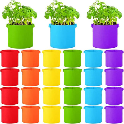 24 Pcs Multicolor Plant Grow Bags Large Grow Bags Fabric Planter Thickened Non Woven Fabric Pots with Handles for Indoor Outdoor Garden Planting Seeds Flower, 6 Colors (3 Gallon)