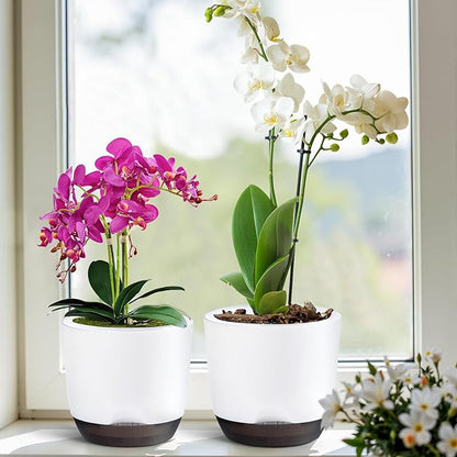QCQHDU 2 Pack 7.2 Inch Orchid Pots with Holes for Repotting, Double-Layer and Self Watering Orchid Pot with Good Air Circulation