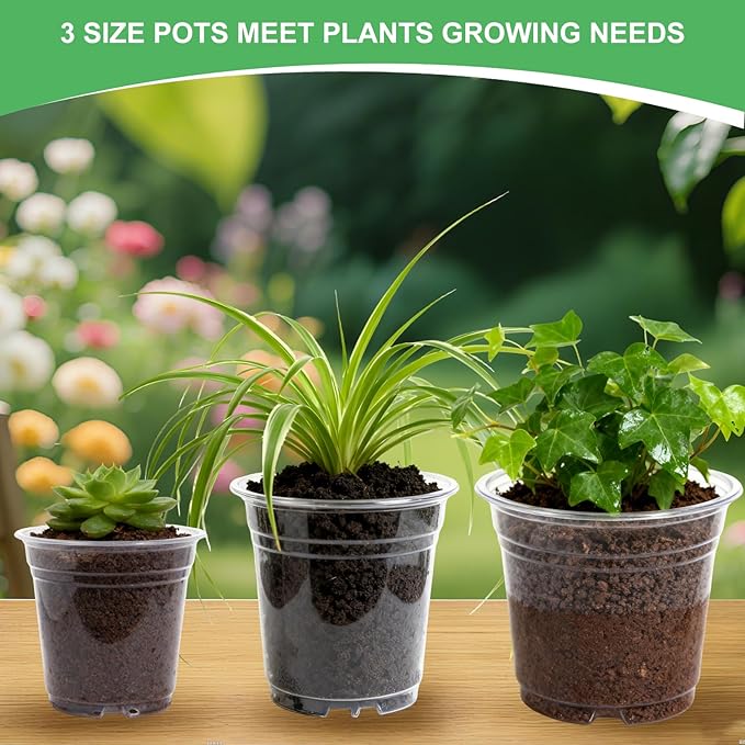 45 Pack 7/8/10 Inch Clear Nursery Pots with Drainage Holes,Higher Large Gallon Clear Plastic Pots for Plants,Plant Seedling Pot for Indoor & Outdoor Gardening