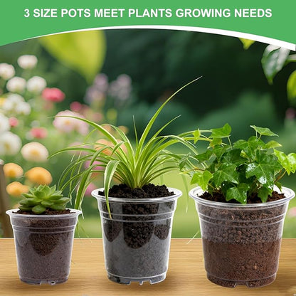 45 Pack 7/8/10 Inch Clear Nursery Pots with Drainage Holes,Higher Large Gallon Clear Plastic Pots for Plants,Plant Seedling Pot for Indoor & Outdoor Gardening
