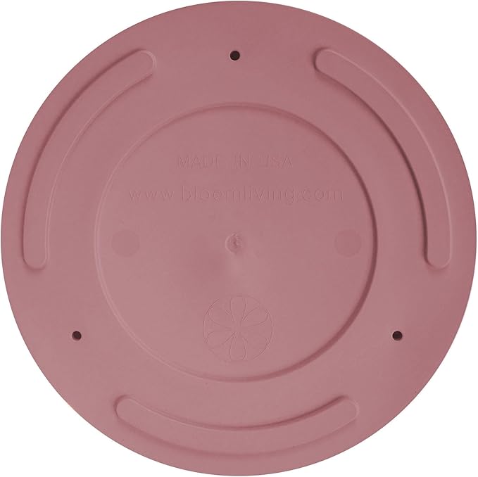 Bloem Mathers 12" Dusty Rose Round Modern Resin Garden Planter Pot with Drainage Holes and Removable Saucer Tray Included