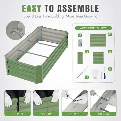 INNO STAGE 2 Pcs 4×2×1ft Galvanized Raised Garden Bed Kit, Galvanized Planter Raised Garden Boxes Outdoor, Large Metal Raised Garden Beds for Vegetables, Flowers, Herbs, and Succulents, OliverGreen