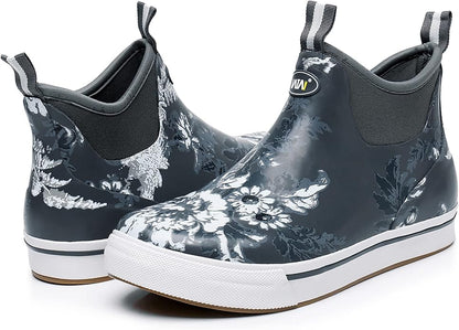 WTW Unisex Rain Boots for Men and Women Waterproof Rubber Fishing Deck Boots Neoprene Boots Slip on Ankle Garden Shoes
