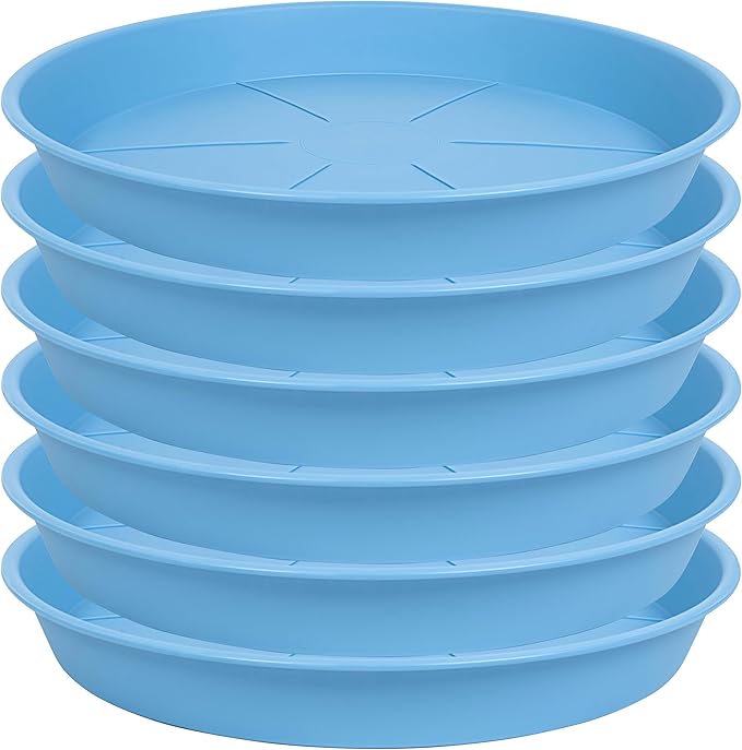 6 Pack of Plant Saucer Tray 4 6 8 10 12 14 17 19 22 25 inch, Heavy Duty Plastic Pot Plant Drip Trays Saucers for for Indoors Outdoor, Plant Water Tray for Planters 4-7" (6", Light Blue)
