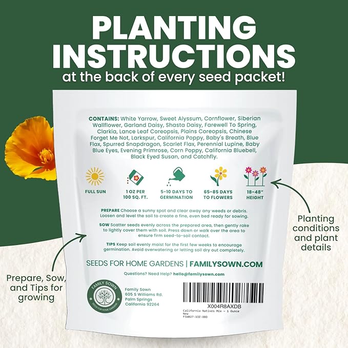 California Regional Mix – 19,000 Seeds for Planting – 2026 Season – 1 Ounce Pouch
