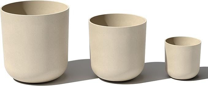 Veradek Mason Series Lima Planter - Set of 3 Round Planters for Garden/Patio | Made from Plastic-Stone Composite with Drainage Holes | Modern Décor for Succulents, Flowers, Small Plants