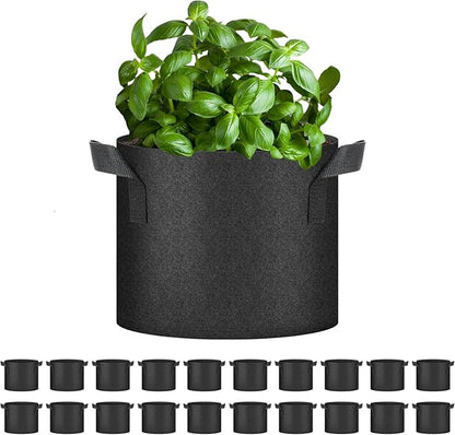 Grow Bags, Aeration Fabric Pots with Handles, Pot for Plants-5 of Pack (5 Gallon-Black)