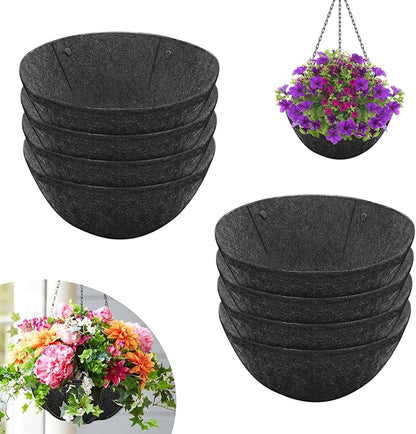 Riare 8 Pack 12 Inch Round Fabric Planter Basket Liner- Hanging Basket Liners Replacement Coco Fiber Liner Alternative for Hanging Basket Flowers (Prevent Birds from Nesting)