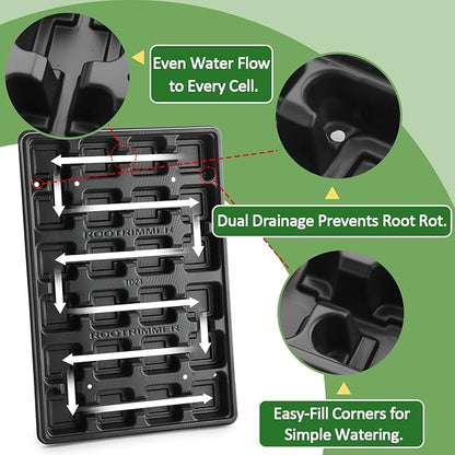 24 Cell Nursery Pots Trays 5 Pack (17"x11"x1.6"), Reusable Plant Pot Tray for Holding 3 inch Square Nursery Pots, Durable Plastic Carrying Seed Starter Tray with Drain Holes (Black)