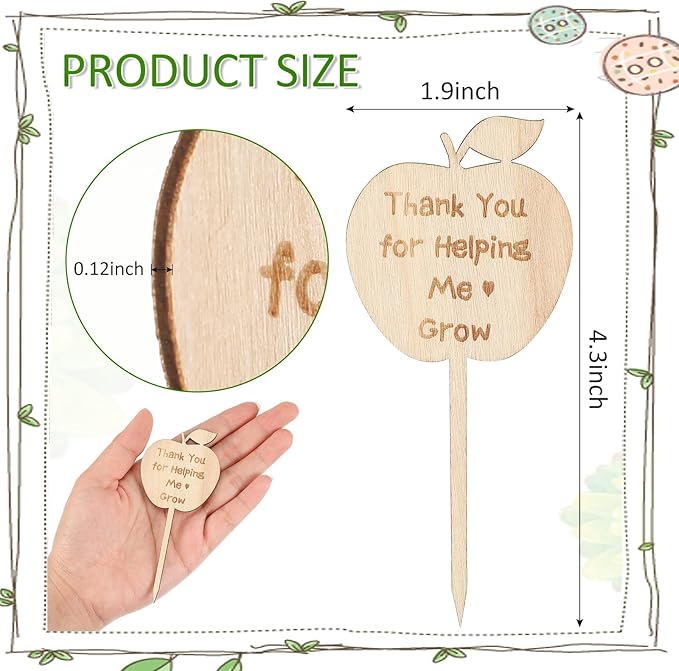 Yulejo 12 Pieces Thank You for Helping Me Grow Succulent Tags Graduation Appreciation Gifts Plant Stakes Labels Garden Wooden Sign Stakes for Baby Shower