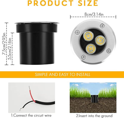 Low Voltage In-ground Light LED Well Lights Landscape Lighting 3W 12V 24V Outdoor Landscape Light Waterproof IP67 Pathway Driveway Deck Step Fence Garden Lights (Warm White)