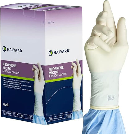 HALYARD Micro Surgical Glove, Neoprene, 5.9 mil Thick, Powder Free, Sterile, Cream