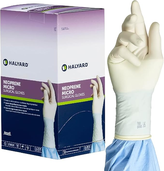 HALYARD Micro Surgical Glove, Neoprene, 5.9 mil Thick, Powder Free, Sterile, Cream