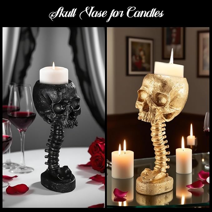 Skull Planter Gothic Skull Vase, Resin Skulls Bowl with Spine Stand Spooky Halloween Skeleton Tall Planters Centerpiece for Gothic Home Decor, Flower Pot, Candy Bowl