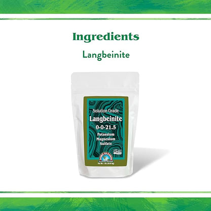 Down To Earth All Natural Fertilizers Organic Solution Grade Langbeinite - Professional Grade Potassium Magnesium Sulfate Powder 200 mesh for Liquid or Spray 0-0-21.5, 1 lb