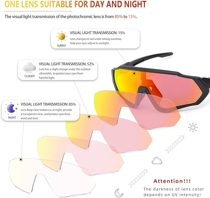 KAPVOE Photochromic Cycling Glasses Men Women Mountain Bike Sunglasses Clear MTB Bicycle Riding - K9408