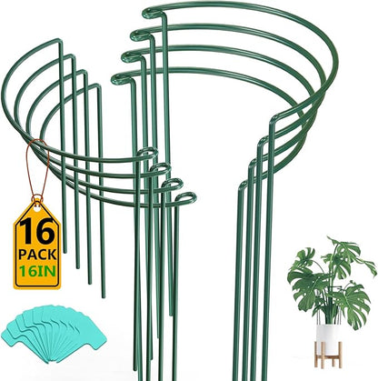 Breeze Touch 16 Pack Plant Support Stakes, 16 Inch Plant Stakes for Outdoor Plants, Peony Cage with 15 Pcs Green Lables, Peony Cages and Supports, Peonies Support Cages Flower Stakes for Plants