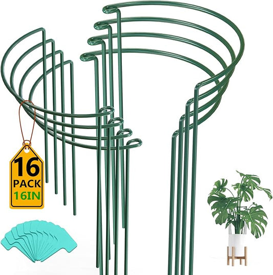 Breeze Touch 16 Pack Plant Support Stakes, 16 Inch Plant Stakes for Outdoor Plants, Peony Cage with 15 Pcs Green Lables, Peony Cages and Supports, Peonies Support Cages Flower Stakes for Plants