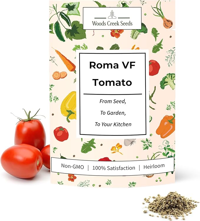 Roma VF Determinate Tomato Seeds for Planting – Heirloom Non-GMO Paste Tomatoes for Sauce & Canning | Woods Creek Seeds