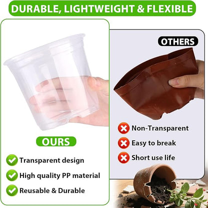 Clear Nursery Pots for Plants, 3.5/4/5 inch Plastic Plant Flower Pot with Drainage Holes High Transparency Seedling Planter for Seed Starter (15PCS)