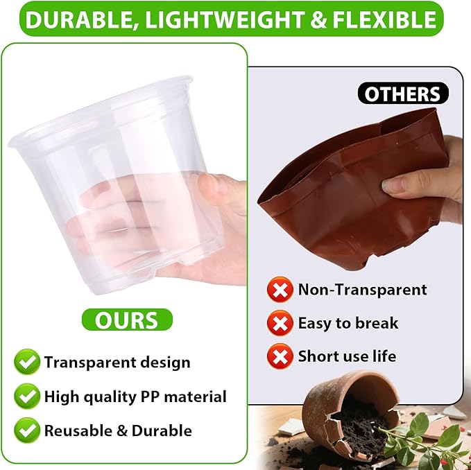 Clear Nursery Pots for Plants, 3.5/4/5 inch Plastic Plant Flower Pot with Drainage Holes High Transparency Seedling Planter for Seed Starter (36PCS)