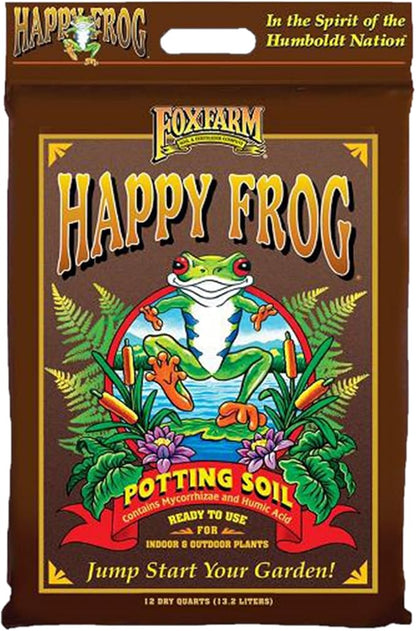 FoxFarm Happy Frog Potting Soil - Ready-to-Use Amended Container Blend with Soil Microbes, Earthworm Castings, Bat Guano, and Aged Forest Products for Indoor & Outdoor Plants - 12 Quart