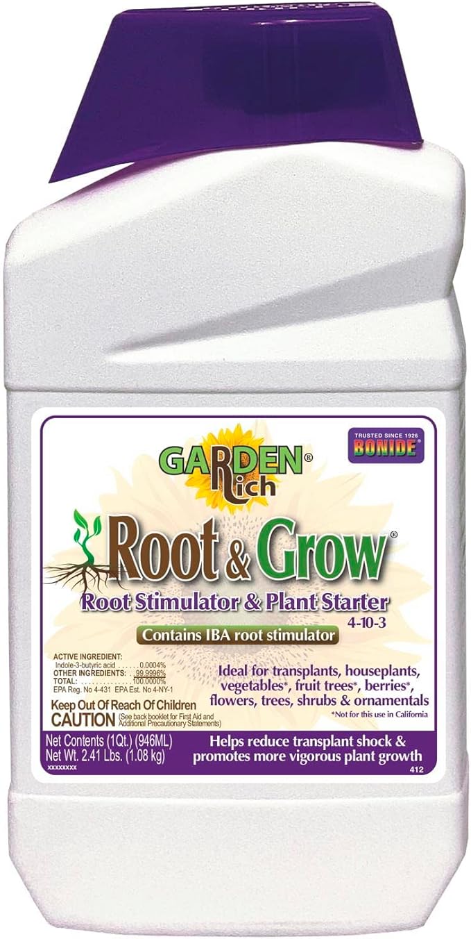 Bonide Garden Rich Root & Grow Root Stimulator & Plant Starter, 32 oz Concentrate 4-10-3 Fertilizer for Transplanting