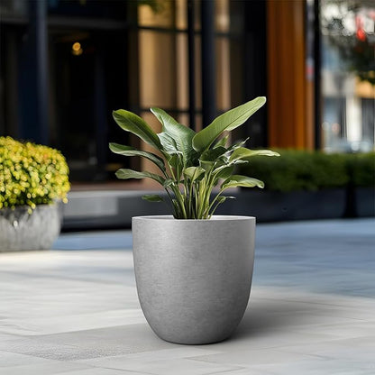 Kante Round Concrete Planter, Large Outdoor Indoor Garden Pots with Drainage Hole, 18-Inch Diameter Flower Pots for Patio, Garden and Home, Gray
