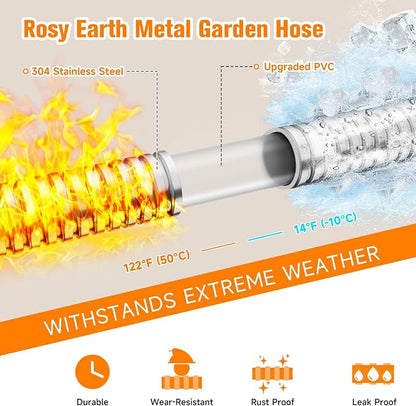 Metal Garden Hose 150 FT - 304 Stainless Steel Water Hose 150 FT - Expandable Short Flexible Garden Hose,no Kink Explosion, no Bite