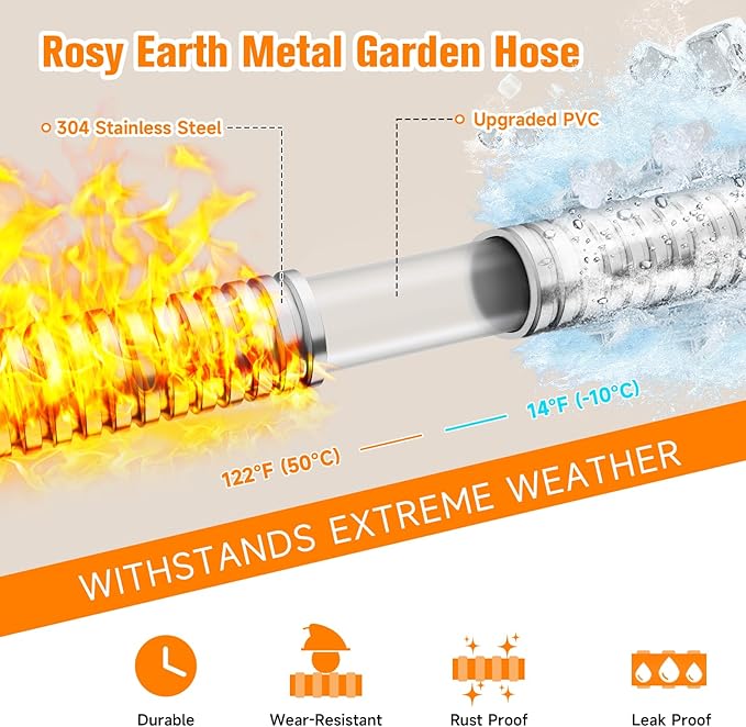 Metal Garden Hose 125 FT - 304 Stainless Steel Water Hose 125 FT - Expandable Short Flexible Garden Hose,no Kink Explosion, no Bite