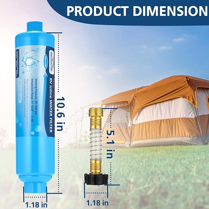 2-pack Tastepure RV Water Filter, Advanced RV Inline Water Filter with Flexible Hose Protector, KDF&GAC Reduces Bad Taste, Odors, Chlorine, and Sediment, Camping Essentials for Fresh Drinking Water