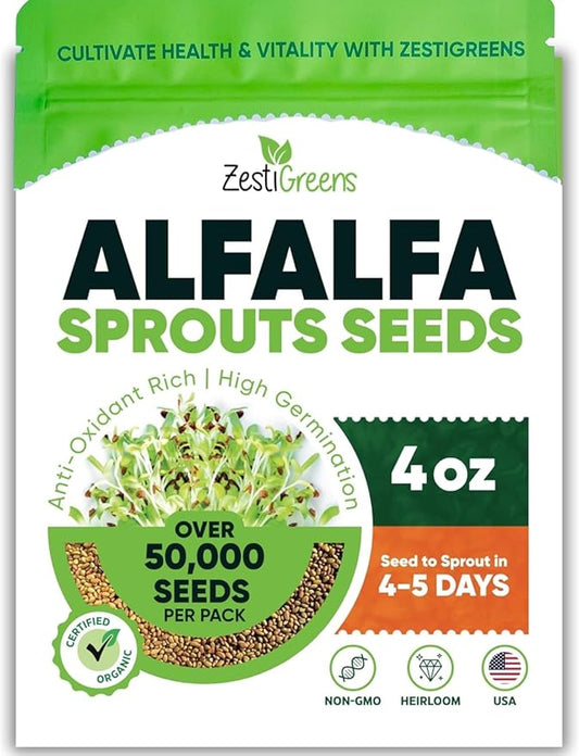 Premium USA Alfalfa Seeds for Sprouting & Microgreens with High Germination Rate. (4oz)