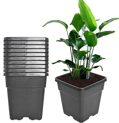 Plant Nursery Pot 10-Pack 10 Gallon Square Plastic Garden Planter Pots Flower Seedling Injection Molded Container Seed Starting Pot Set for Indoor Outdoor Plants Seedlings Flowers Vegetables Black