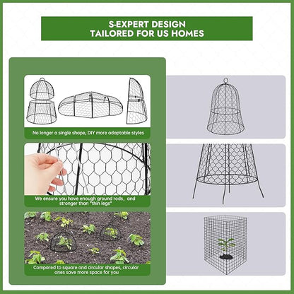 Decoroca 4 PCS Garden Cloches for Plants - Chicken Wire Plant Protectors from Animals, Outdoor Plant Cages to Keep Squirrels, Rabbits & Birds Out of Vegetable - DIY in 5 Forms - Sturdy Anti-Rust Dome