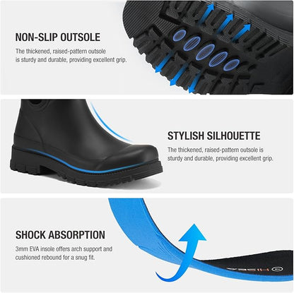 HISEA Ankle Rain Boots for Women Waterproof Chelsea Short Rubber Garden Shoes for Ladies Lightweight Fashion