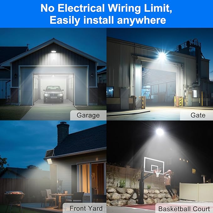 100W Solar Lights Outdoor 10000LM LED Automatic Light with 10000mAh Battery, IP65 Waterproof Outside Solar Powered Security Flood Light and 8.2ft Cable with Remote Control for Pathway, Patio & Yard