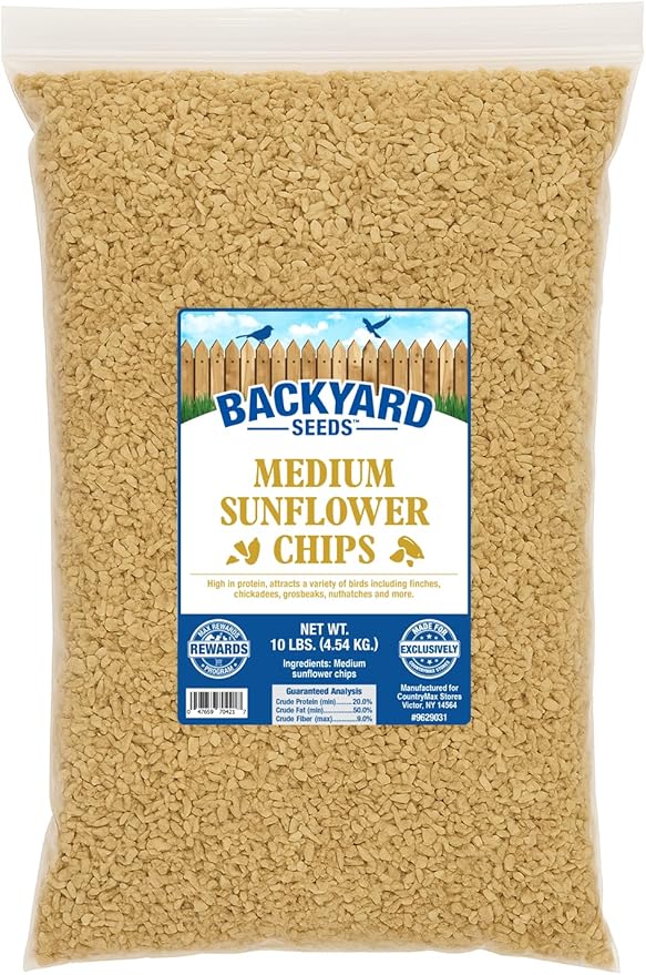 CountryMax Sunflower Chips for Birds 10lbs - Shelled Medium No Waste Bird Seed for Outside Feeders, Small Resealable Bag of Wild Bird Food