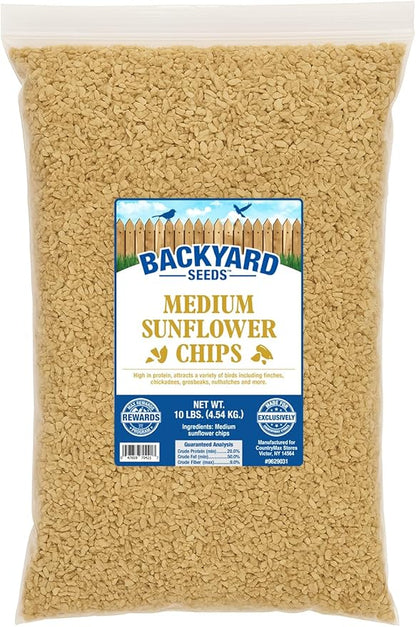 CountryMax Sunflower Chips for Birds 10lbs - Shelled Medium No Waste Bird Seed for Outside Feeders, Small Resealable Bag of Wild Bird Food