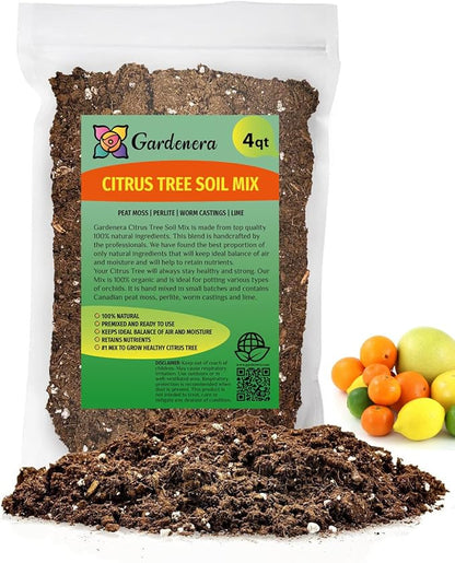 GARDENERA Premium Citrus Tree Potting Soil Mix - 4 Quart - Special Blend for Indoor Oranges, Lemons, Limes and More