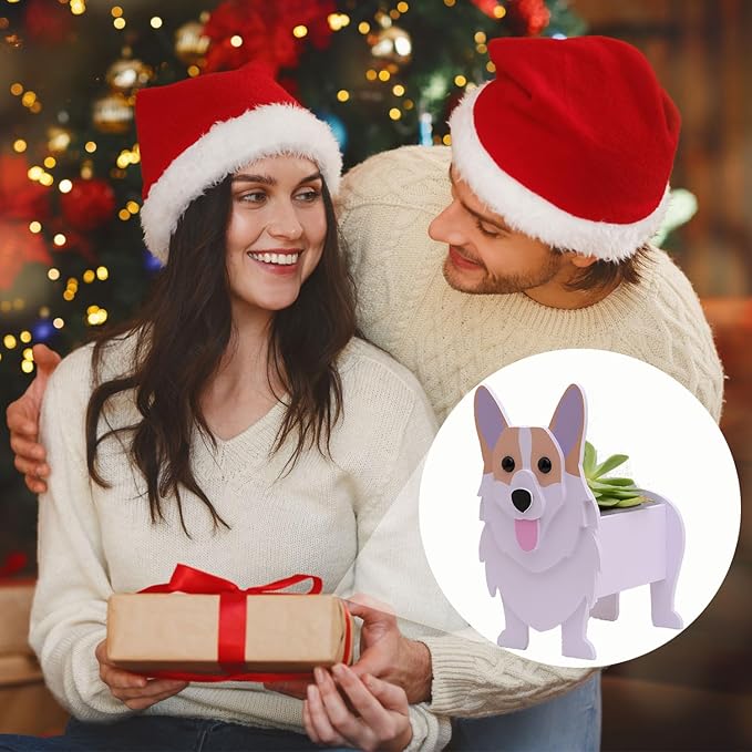 Corgi Dog Planter, Cute Animal Flower Pot for Outdoor & Indoor Garden Decor, Small Corgi Holder