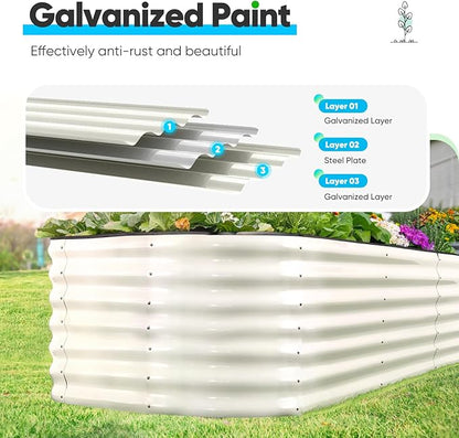 Quictent Galvanized Raised Garden Bed Kit, 6x3x2 ft Oval Metal Planter Box Tall for Vegetables Outdoor Backyard, Strengthened by Crossbar, Beige