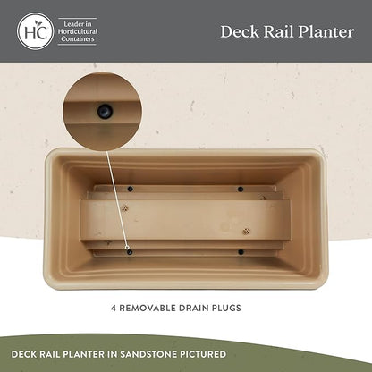 The HC Companies 24 Inch Deck Rail Planter Box with Drainage Plug, Lightweight UV-Resistant Plastic Outdoor Planters for Wood Deck Rail, Flower Box for Garden, Patio, Balcony, and Fence, Chocolate