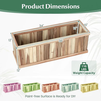 Giantex Acacia Wood Raised Garden Bed Set of 2, Rectangular Planter Box w/Drainage Gaps, Raised Bed for Growing Vegetable, Herb, Fruit, Outdoor Plant Container for Backyard, Lawn, 36"x12"x12"