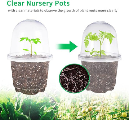 JOPY 4 Inch Plastic Nursery Pots with Humidity Dome for Plants 20 Pack Clear Seedlings Planting Pots for Garden Indoor and Outdoor Small Planter Containers with Drainage Holes