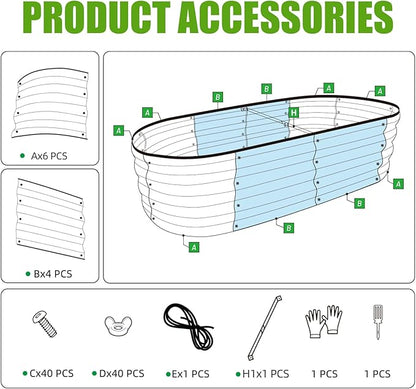 SnugNiture Galvanized Raised Garden Bed Outdoor, 2 Pcs 4x2x1ft Oval Metal Planter Box for Planting Plants Vegetables, White