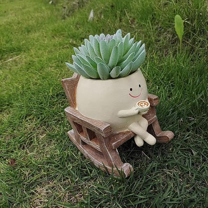Smiley Flower Pot, Sitting Rocking Chair Relax, for Succulent Plant Pot, Suitable for Indoor and Outdoor, Gifts for Friends and Christmas, with Drainage Holes