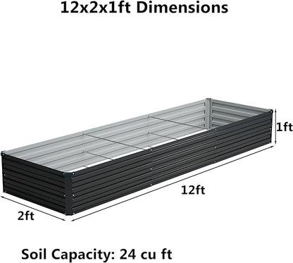 12x2x1 ft(2 Pack) Galvanized Raised Garden Bed,Outdoor Planter Box Metal Patio Kit Planting Bed for Vegetables Flowers and Succulents,Black