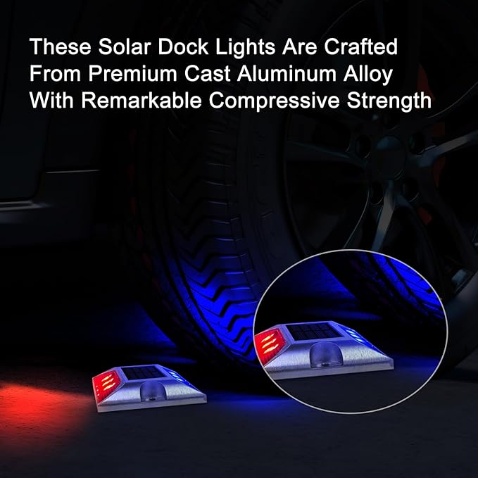 Aolyty Solar Driveway Lights Outdoor, Bright Solar Dock Lights, LED Warning Light Reflective Road Marker Steady Light IP65 Waterproof for Deck Sidewalk Stair Step Pathway (Red & Blue, 2 Pack)