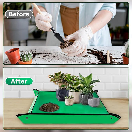 Plant Repotting Mat 26.8" X 26.8",Square Succulent Gardening Mat Waterproof Transplanting Mat Thickened Foldable Soil Change Mat and Potting Soil Mess Control Tidy Tray Repotting Mat